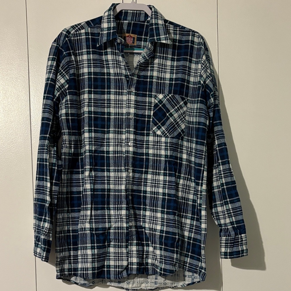 Navy and White Plaid Men's Casual Shirt